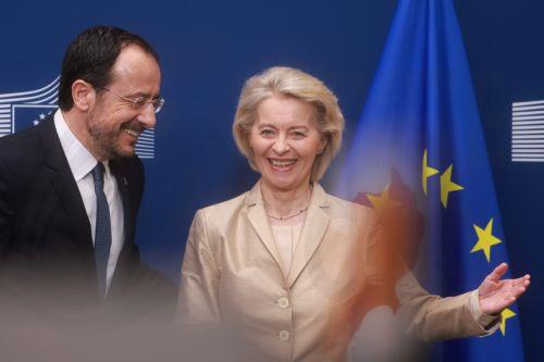 epa12829628 Cypriot President Nikos Christodoulides is welcomed by European Commission President Ursula von der Leyen ahead of a meeting at the European Commission headquarters in Brussels, Belgium, 18 March 2026, before the European Council summit. EU leaders are due to meet on 19-20 March to discuss the military escalation in the Middle East and the...