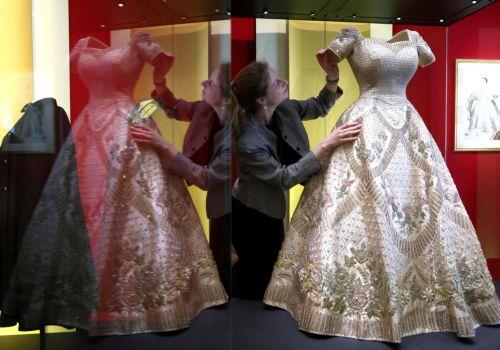 epa12877269 The coronation dress of Britain’s Queen Elizabeth II worn in 1953 is displayed at the exhibition 'Queen Elizabeth II: Her Life in Style' at The King’s Gallery, Buckingham Palace in London, Britain, 09 April 2026. The exhibition features 300 pieces of clothing and accessories worn by late Britain’s Queen Elizabeth and runs from 10 April to 18...