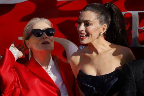 epa12907356 US actors and cast members Meryl Streep (L) and Anne Hathaway (R) attend the European premiere of 'The Devil Wears Prada 2' at Cineworld Leicester Square & Vue West End in London, Britain, 22 April 2026. The film will be released in cinemas on 01 May 2026.  EPA/TOLGA AKMEN