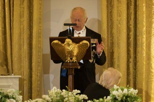 epa12920795 Britain's King Charles III delivers remarks during the State Dinner at the White House in Washington, DC, USA, 28 April 2026. The British royal couple is on a four-day state visit to the US as part of events marking the 250th anniversary of the Declaration of Independence.  EPA/CRAIG HUDSON / POOL