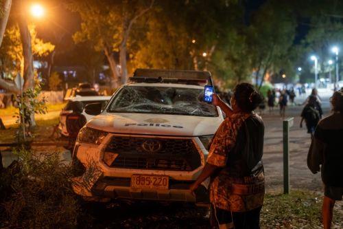 epa12925504 A damaged police vehicle sits outside Alice Springs Hospital following community unrest in Alice Springs, Australia, 30 April 2026 (issued 01 May 2026). The unrest erupted following the arrest of a man accused in connection with the abduction and murder of five-year-old Kumanjayi Little Baby.  EPA/RHETT HAMMERTON  AUSTRALIA AND NEW ZEALAND OUT