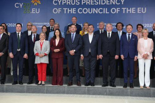 epa12931639 Ministers pose for a family photo after the informal meeting of EU ministers for agriculture in Lefkosia, Cyprus, 04 May 2026. Agriculture Ministers, EU Officials and stakeholders are meeting in a session during which the World Bank officials will present the main outcomes of the study 'Solutions for Better Agri-Risk Management in the European...