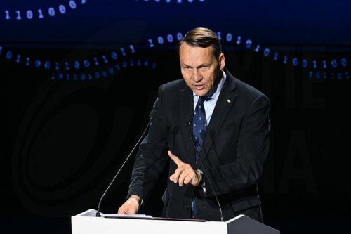epa12952949 Polish Deputy Prime Minister, Minister of Foreign Affairs Radoslaw Sikorski speaks at the inaugural conversation 'Europe on a strategic course - security, sovereignty and the future of economic cooperation' during the opening of the 12th International Maritime Congress at the Polish Theatre in Szczecin, north-western Poland, 13 May 2026. For two...