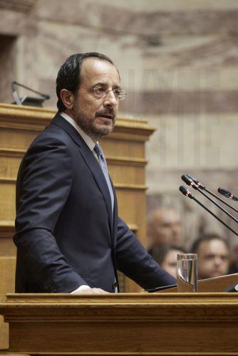 (ΞΕΝΗ ΔΗΜΟΣΙΕΥΣΗ) Ειδική συνεδρίαση της Ολομέλειας της Βουλής των Ελλήνων κατά την οποία απευθύνεται στο Σώμα ο Πρόεδρος της Κυπριακής Δημοκρατίας Νίκος Χριστοδουλίδης, παρουσία του πρωθυπουργού Κυριάκου Μητσοτάκη, Αθήνα, Πέμπτη 14 Μαΐου 2026. ΑΠΕ-ΜΠΕ/ΓΡΑΦΕΙΟ ΤΥΠΟΥ ΠΡΩΘΥΠΟΥΡΓΟΥ/ΔΗΜΗΤΡΗΣ ΠΑΠΑΜΗΤΣΟΣ