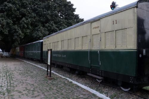 epa12958419 The historic Inspection Car PR-11, known as the “Office on Wheels,” is displayed at Golra Railway Station in Islamabad, Pakistan, 14 May 2026. The coach was constructed in 1937 at the Tatanagar Workshops for the former North Western Railway during British India and served as a mobile office for senior railway officials conducting track...