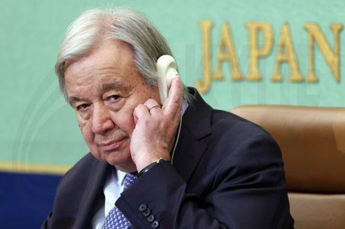 epa12977128 UN Secretary-General Antonio Guterres listens to a question from a journalist during a press conference at Japan National Press Club in Tokyo, Japan, 20 May 2026. Guterres is on a four-day visit to Japan as the country marks the 70th anniversary of joining the UN.  EPA/FRANCK ROBICHON