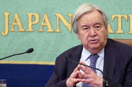 epa12977129 UN Secretary-General Antonio Guterres speaks during a press conference at Japan National Press Club in Tokyo, Japan, 20 May 2026. Guterres is on a four-day visit to Japan as the country marks the 70th anniversary of joining the UN.  EPA/FRANCK ROBICHON