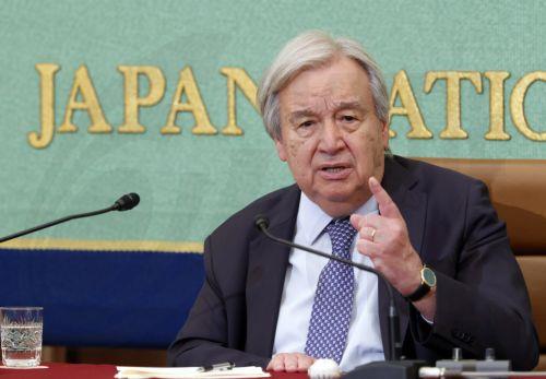 epa12977139 UN Secretary-General Antonio Guterres speaks during a press conference at Japan National Press Club in Tokyo, Japan, 20 May 2026. Guterres is on a four-day visit to Japan as the country marks the 70th anniversary of joining the UN.  EPA/FRANCK ROBICHON