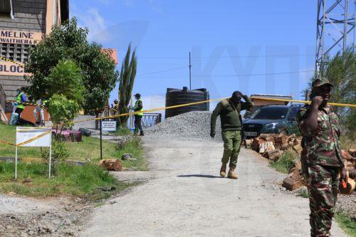 epa12999940 Parts of Utumishi Girls Academy is cordoned off following a deadly fire in Nakuru, 120 kilometers northwest of Nairobi, Kenya, 28 May 2026. At least 16 students were killed in a fire in the school dormitory overnight, according to police and government officials.  EPA/STRINGER