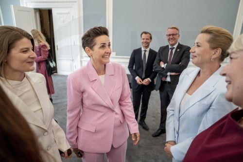 epa13012703 Danish Prime Minister Mette Frederiksen (2R), Minister of Employment and Minister for Gender Equality Ane Halsboe-Joergensen (L), and Minister of Economy and the Interior Pia Olsen Dyhr (C) during government's new ministers meeting at the Prime Minister's Office before heading to Amalienborg Castle in Copenhagen, Denmark, 03 June 2026. Denmarks...
