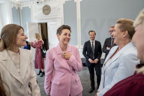 epa13012714 Danish Prime Minister Mette Frederiksen (2R), Minister of Employment and Minister for Gender Equality Ane Halsboe-Joergensen (L), and Minister of Economy and the Interior Pia Olsen Dyhr (C) during government's new ministers meeting at the Prime Minister's Office before heading to Amalienborg Castle in Copenhagen, Denmark, 03 June 2026. Denmarks...