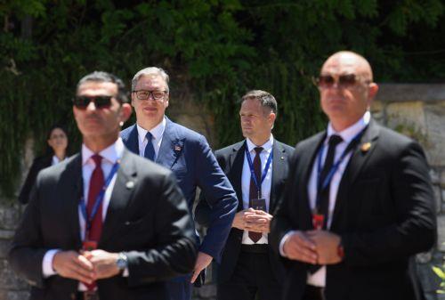 epa13017559 Serbian President Aleksandar Vucic arrives at the EU-Western Balkans summit in Tivat, Montenegro, 05 June 2026. The high-level one-day summit brings together European Union (EU) leaders and their Western Balkan counterparts to discuss concrete integration measures and accelerate the region's path toward bloc membership.  EPA/BORIS PEJOVIC