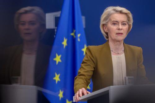 epa13025896 European Commission President Ursula von der Leyen delivers a press statement on the European Union's proposed 21st package of sanctions against Russia in Brussels, Belgium, 09 June 2026. The proposed measures are expected to target Russia's energy revenues, financial sector, military-industrial complex, and sanctions circumvention networks as...