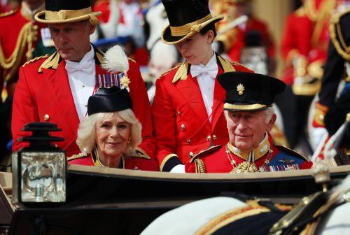 epa13034110 Britain's King Charles III (R) and Queen Camilla (L) depart Buckingham Palace during the Trooping the Colour, The King's Birthday Parade in London, Britain, 13 June 2026. Trooping the Colour is a ceremonial event performed each year by regiments of the Household Division to celebrate the official birthday of the British sovereign.  EPA/ANDY RAIN