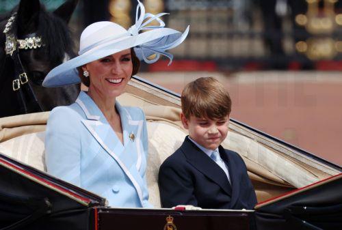 epa13034111 Britain's Catherine, Princess of Wales, departs Buckingham Palace with her son Prince Louis during the Trooping the Colour, The King's Birthday Parade in London, Britain, 13 June 2026. Trooping the Colour is a ceremonial event performed each year by regiments of the Household Division to celebrate the official birthday of the British sovereign. ...