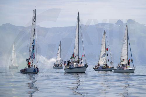 epa13034264 Boats from the Gaza Freedom Flotilla participate in the rally 'The G7 Can stop the Genocide' on Lake Geneva ahead of the upcoming G7 summit, off the coast of Lausanne, Switzerland, 13 June 2026. The summit will be held in Evian-les-Bains, France, near the Swiss border, from 15 to 17 June 2026.  EPA/JEAN-CHRISTOPHE BOTT