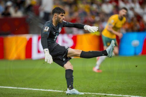 epa13035924 Patrick Beach of Australia kicks the ball in the second half during the FIFA World Cup 2026 group stage match Australia against Turkey, in Vancouver, Canada, 13 June 2026.  EPA/BOB FRID