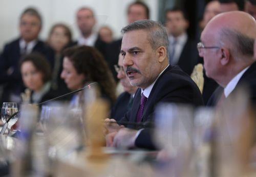 epa13040811 Turkish Foreign Minister Hakan Fidan speaks with Russian Foreign Minister Sergey Lavrov (not pictured) during their meeting in Moscow, Russia, 16 June 2026.  EPA/SERGEI ILNITSKY