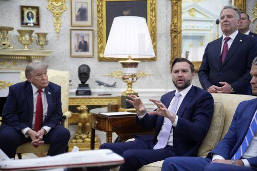 epa13062051 US Vice President JD Vance (2-L) speaks as US President Donald Trump (L) meets with Mark Rutte, Secretary General of the North Atlantic Treaty Organization (NATO), in the Oval Office of the White House in Washington, DC, USA, 24 June 2026.  EPA/YURI GRIPAS / POOL