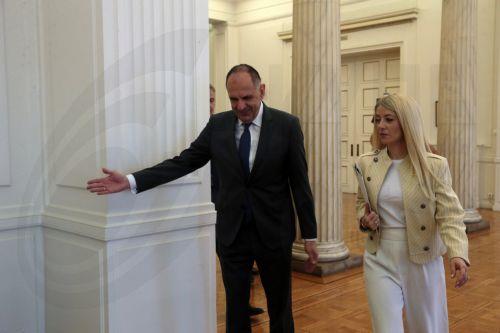 Ο υπουργός Εξωτερικών, Γιώργος Γεραπετρίτης υποδέχεται την Πρόεδρο της Βουλής των Αντιπροσώπων της Κυπριακής Δημοκρατίας, Αννίτα Δημητρίου, κατά τη διάρκεια της συνάντησής τους στο υπουργείο, Δευτέρα 29 Ιουνίου 2026. ΑΠΕ-ΜΠΕ/ΑΠΕ-ΜΠΕ/ΑΛΕΞΑΝΔΡΟΣ ΒΛΑΧΟΣ