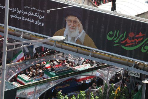 epa13090588 Iranians take part in the funeral ceremony of the late Iranian Supreme Leader Ayatollah Ali Khamenei in Tehran, Iran, 06 July 2026. Iran is holding a multi-day state funeral from 04 to 09 July 2026 for the leader, who was killed in a joint U.S. and Israeli airstrike on 28 February 2026.  EPA/ABEDIN TAHERKENAREH RESTRICTIONS: NO Access Israel...