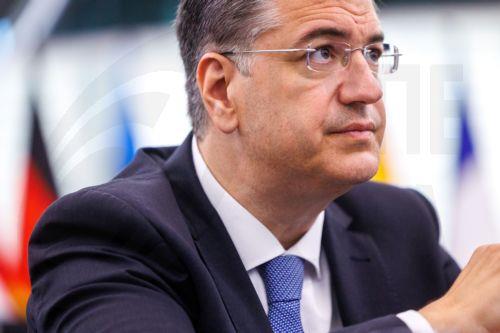 epa13092015 European Commissioner for Sustainable Transport and Tourism Apostolos Tzitzikostas looks on during the presentation of a report on air passenger rights at a plenary session of the European Parliament in Strasbourg, France, 06 July 2026.  EPA/OLIVIER MATTHYS