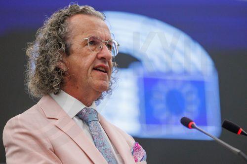 epa13092224 Member of European Parliament Joachim Streit speaks during the presentation of the 2025 annual report on the financial activities of the European Investment Bank (EIB) Group at a plenary session of the European Parliament in Strasbourg, France, 06 July 2026.  EPA/OLIVIER MATTHYS