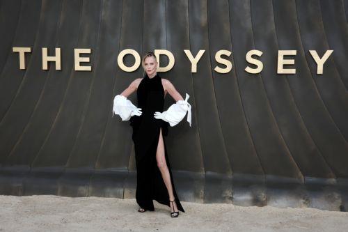 epa13092341 South African actor and cast member Charlize Theron attends the world premiere of 'The Odyssey' at the Odeon Leicester Square in London, Britain, 06 July 2026. The movie will be released on 17 July 2026.  EPA/ANDY RAIN