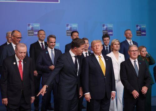 epaselect epa13097784 (L-R) Turkish President Recep Tayyip Erdogan, NATO Secretary General Mark Rutte, US President Donald Trump and UK Prime Minister Keir Starmer prepare for a group photo during the 2026 NATO Summit in Ankara, Turkey, 08 July 2026. The NATO Summit takes place from 07-08 July.  EPA/GEORGI LICOVSKI