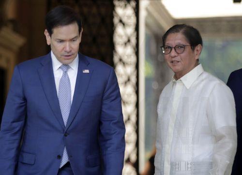 epa13125978 Philippine President Ferdinand 'Bongbong' Marcos Junior (R) meets with United State Secretary of State Marco Rubio during a courtesy visit inside Malakanang presidential palace in Manila, Philippines, 22 July 2026. Rubio is set to attend meetings with ASEAN leaders and the East Asia Summit.  EPA/FRANCIS R. MALASIG / POOL