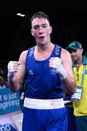 epa13133001 Paul Trainor of Australia reacts after winning the Men's 80kg Round of 32 match against Alan Perrie of Scotland on day two of the Glasgow 2026 Commonwealth Games at the SEC Centre in Glasgow, Scotland, 25 July 2026.  EPA/JOEL CARRETT AUSTRALIA AND NEW ZEALAND OUT