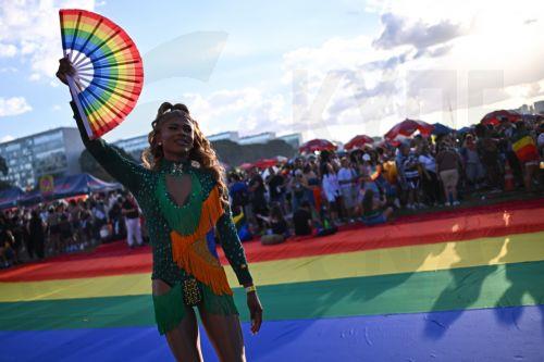 epa13134931 A person participates in the LGBT Pride march on the Esplanade of the Ministries in Brasilia, Brazil, 26 July 2026.  EPA/Andre Borges