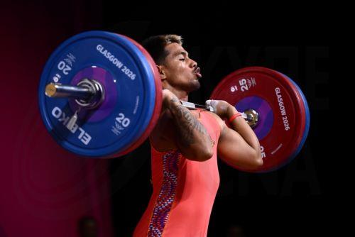 epa13134977 Kaimauri Erati of Kiribati in action during the Men's 65kg Weightlifting event during the 2026 Commonwealth Games at the SEC Armadillo in Glasgow, Britain, 26 July 2026.  EPA/JOEL CARRETT AUSTRALIA AND NEW ZEALAND OUT