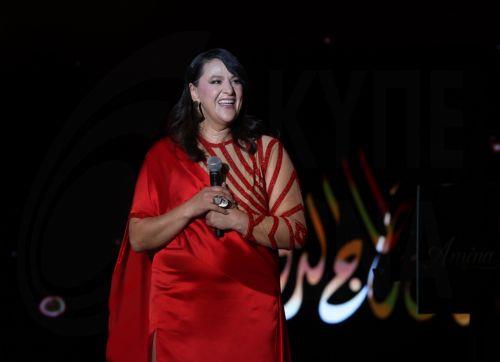 epa13176466 Tunisian singer Amina Fakhet performs during the 60th edition of the Carthage International Festival at the Roman Theatre of Carthage in Tunis, Tunisia, 17 August 2026. The festival runs from 16 July to 19 August 2026.  EPA/MOHAMED MESSARA