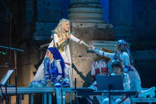 epa13191584 Artists perform in the musical 'The Nine Muses' during the closing of the 72nd edition of the International Classical Theater Festival of Merida, in Merida, Spain, 26 August 2026.  EPA/Jero Morales
