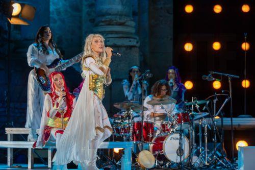 epa13191585 Artists perform in the musical 'The Nine Muses' during the closing of the 72nd edition of the International Classical Theater Festival of Merida, in Merida, Spain, 26 August 2026.  EPA/Jero Morales