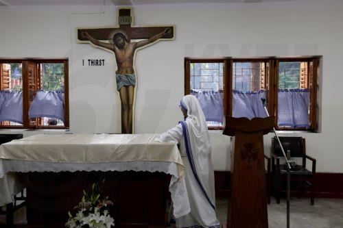 epa13191743 A Nun prepares the prayer room before a mass prayer celebrating the 116th birth anniversary of Mother Teresa at the Mother House in Kolkata, India, 26 August 2026. Mother Teresa, born Agnes Gonxha Bojaxhiu on 26 August 1910 to Albanian parents in Skopje, began serving the poor in Calcutta in 1948 and was awarded the Nobel Peace Prize in 1979. ...