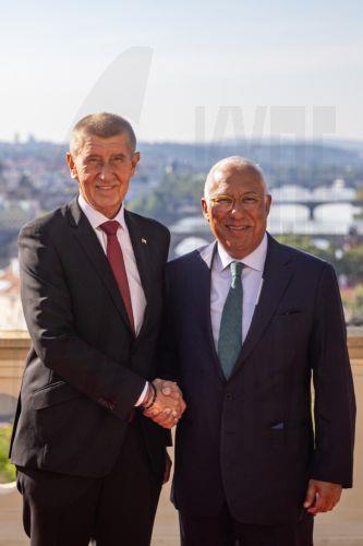 epa13194017 Czech Prime Minister Andrej Babis (L) welcomes European Council President Antonio Costa (R) ahead of their meeting in Prague, Czech Republic, 27 August 2026. Costa is in Prague as part of his an annual round of visits to European Union capitals between 25 August and 17 September.  EPA/MARTIN DIVISEK
