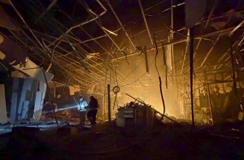 epa13219185 Ukrainian rescuers work at the site of a Russian drone strike on the last major shopping mall in Zaporizhzhia, Ukraine, 07 September 2026, amid the Russian invasion. The City Center shopping mall has been closed since the beginning of September due to persistent shelling of civilian infrastructure, and no casualties were reported in the strike,...