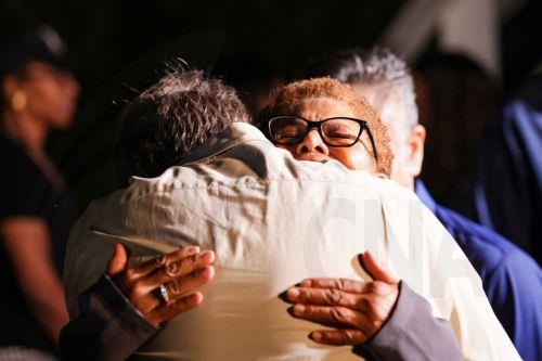 epa13243009 Los Angeles Mayor Karen Bass embraces NBC4 reporter Robert Kovacik at the scene of a helicopter crash in Chatsworth, Los Angeles, California, USA, 15 September 2026. The helicopter, operated by Angel City Air as NBC4’s NewsChopper4, crashed while covering a nearby fatal traffic collision, killing three people.  EPA/CHRIS TORRES