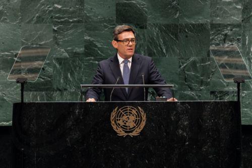 epa13256781 Prime Minister of the United Kingdom of Great Britain and Northern Ireland, Andy Burnham (R), speaks during the General Debate of the 81st session of the United Nations General Assembly at United Nations Headquarters in New York, New York, USA, 22 September 2026.  EPA/OLGA FEDOROVA