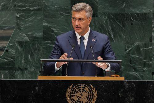 epa13256790 Prime Minister of Croatia Andrej Plenkovic speaks during the General Debate of the 81st session of the United Nations General Assembly at United Nations Headquarters in New York, New York, USA, 22 September 2026.  EPA/OLGA FEDOROVA