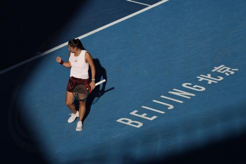 epa13274063 Daria Kasatkina of Australia gestures during their women’s singles 1st round game against Paula Badosa of Spain at the China Open tennis tournament in Beijing, China, 01 October 2026.  EPA/ANDRES MARTINEZ CASARES