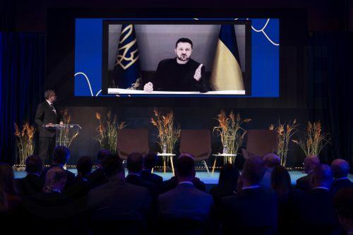 epa13277301 Ukraine's President Volodymyr Zelensky gives opening remarks via video connection during the Helsinki Security Forum (HSF) 2026 in Helsinki, Finland, 02 October 2026. The fifth annual HSF takes place from 02 to 04 October, gathering international leaders to discuss European security architecture and regional defense strategy.  EPA/JUSSI ESKOLA