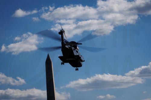 epa13283669 US President Donald Trump takes off from the South Lawn of the White House in Marine One in Washington, DC, USA, 05 October 2026. President Trump will deliver remarks at a midterm election rally at the Pinnacle Bank Expo Center in Grand Island, Nebraska, campaigning in support of Republican US Senator Pete Ricketts, who faces independent...