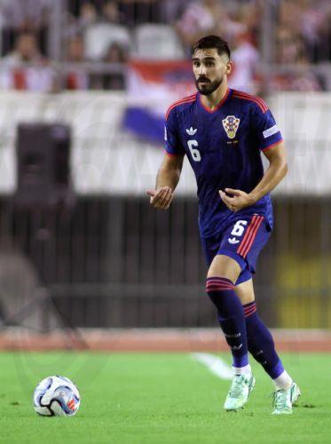 epa13285804 Croatia's Josip Sutalo in action during the UEFA Nations League match Croatia against Spain, in Split, Croatia, 06 October 2026.  EPA/MAJA PRGOMET