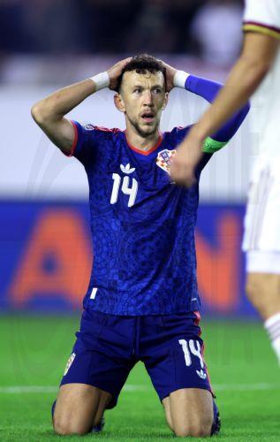 epa13285808 Croatia's Ivan Perisic gestures during the UEFA Nations League match Croatia against Spain, in Split, Croatia, 06 October 2026.  EPA/MAJA PRGOMET