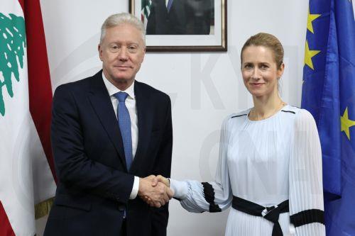 epa13289226 Lebanese Minister of Foreign Affairs and Emigrants Youssef Rajji (L) shakes hands with Kaja Kallas (R), the European Union's high representative for foreign affairs and security policy, ahead of their meeting at the Lebanese Foreign Ministry in Beirut, Lebanon, 08 October 2026. Kallas is on an official visit to Lebanon for talks with the...