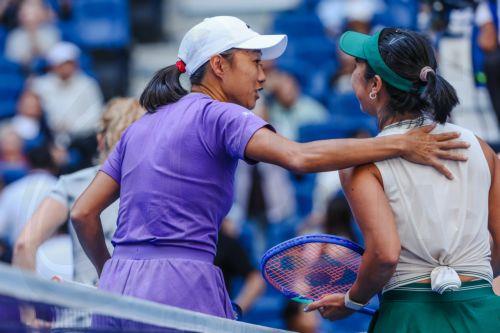 epa13293453 Zhang Shuai (L) of China and Aldila Sutjiadi of Indonesia shake hand after their Women’s Doubles match at the China Open tennis tournament in Beijing, China, 10 October 2026. China Open runs from 28 September through 11 October.  EPA/WU HAO