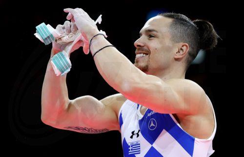 epa10131844 Eleftherios Petrounias of Greece celebrates after winning the men's final on the Rings during the Artistic Gymnastics events at the European Championships Munich 2022, Munich, Germany, 21 August 2022. The championships will feature nine Olympic sports, Athletics, Beach Volleyball, Canoe Sprint, Cycling, Artistic Gymnastics, Rowing, Sport...